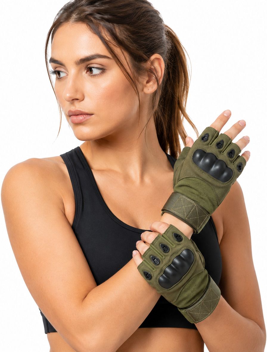 Tactical Half Finger Gloves with Hard Knuckle Protection for Riding, Cycling Riding Gloves-image-6