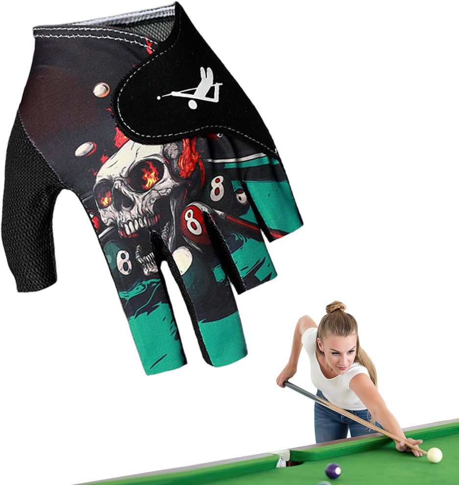 Left Hand Open Finger Pool Glove Ice Silk Nylon Skull Print Microfiber Palm Pool Table Pocket