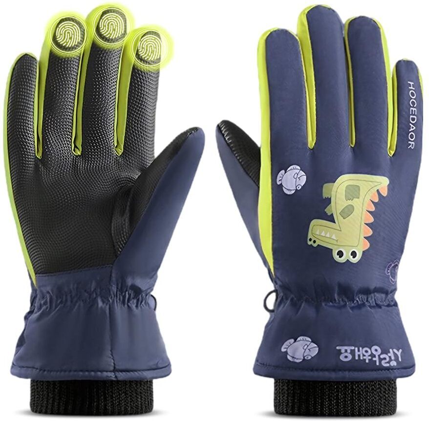 Kids Winter Ski Gloves Fleece Lining Waterproof Dino Print Skating Gloves-image-46