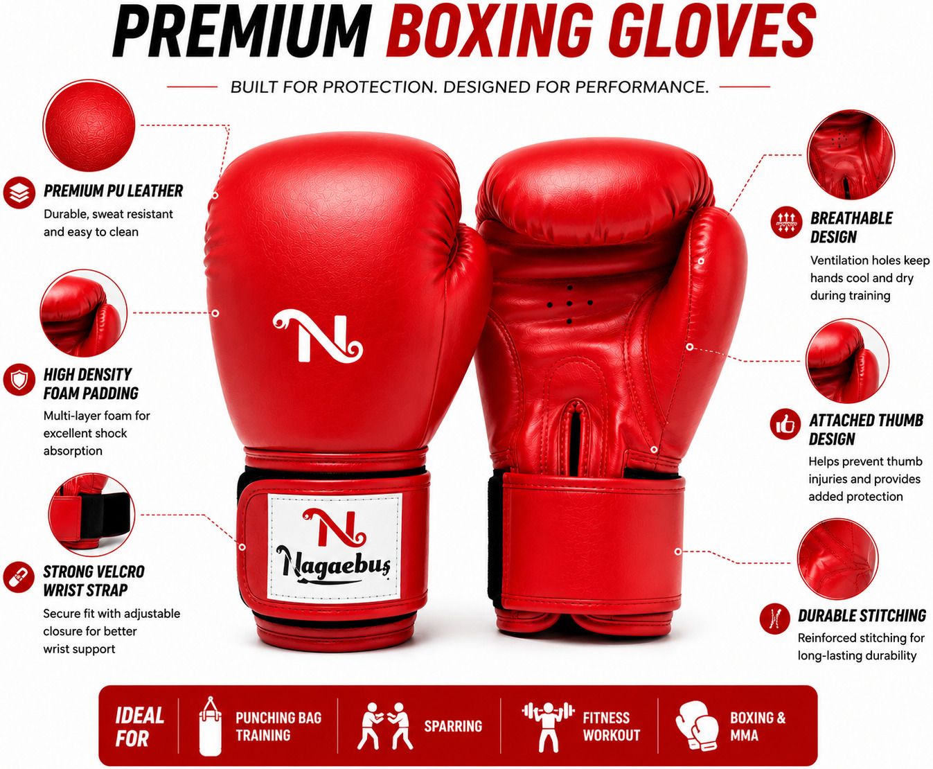 nagaebu PU Molded Leather Boxing Gloves | Training & Sparring Gloves Boxing Gloves-picture-24