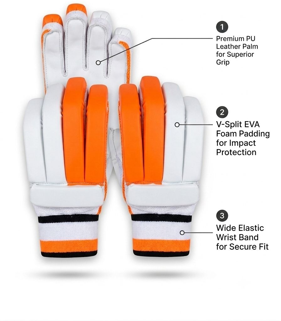 lesser 360 PAIR OF CRICKET BATTING GLOVES OREGON AND WHITE FOR 8TO15 YEARS Batting Gloves-picture-18