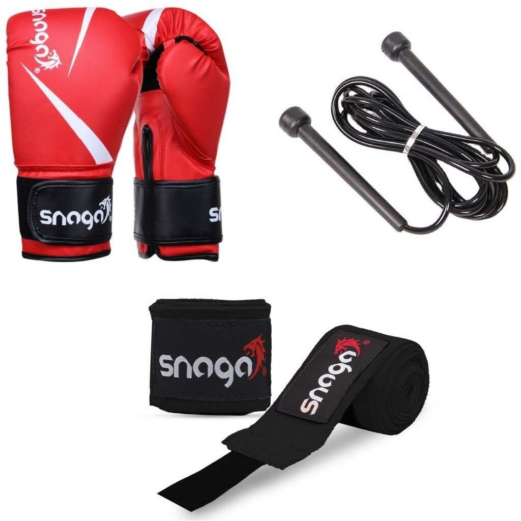 Vegan Leather Boxing Gloves with Supportive Hand Wraps & Skipping Rope 14oz Boxing Gloves-image-34