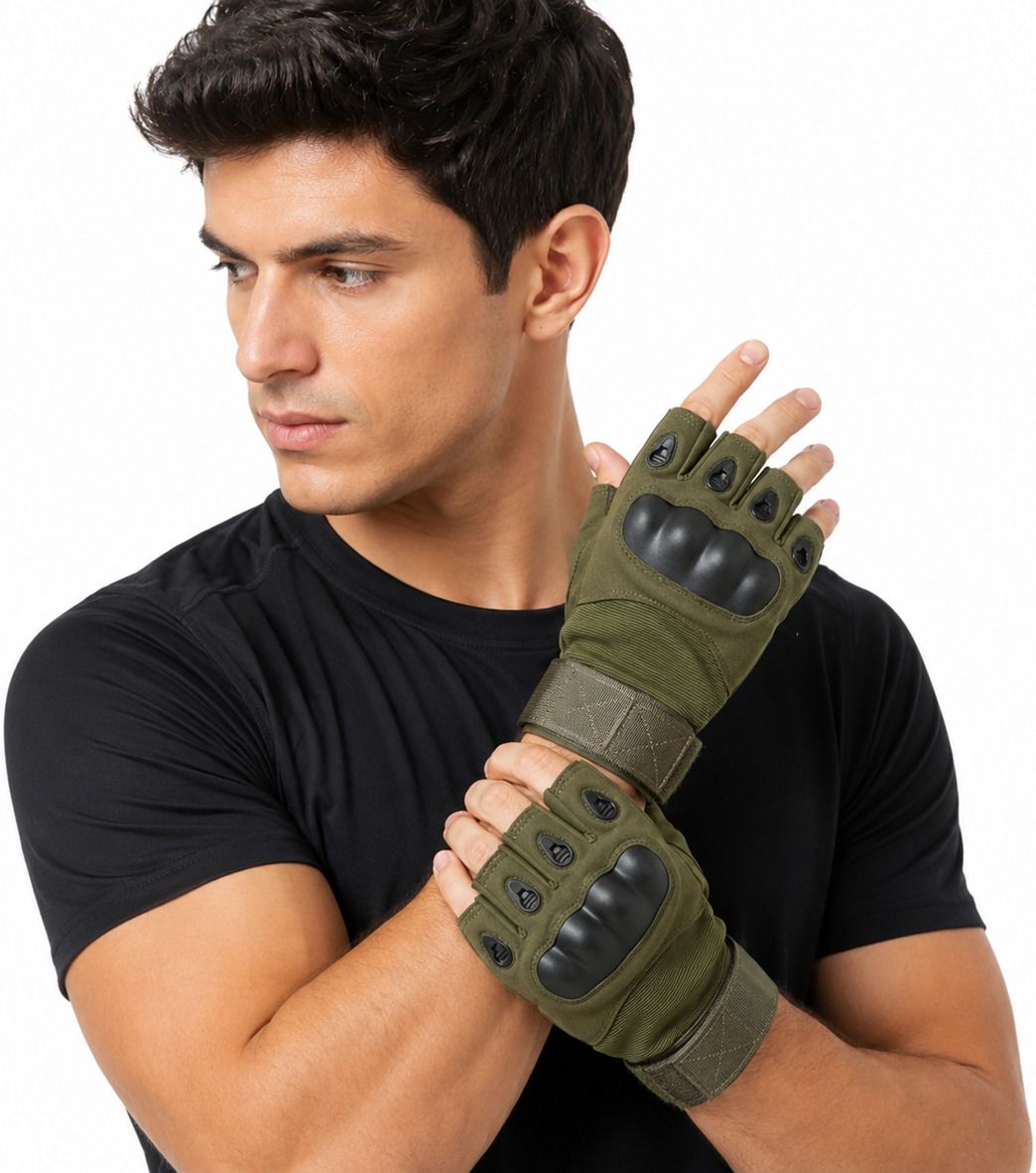 Half Finger Tactical Gloves | Hard Knuckle | Outdoor Sports Gloves (70) Riding Gloves-image-17