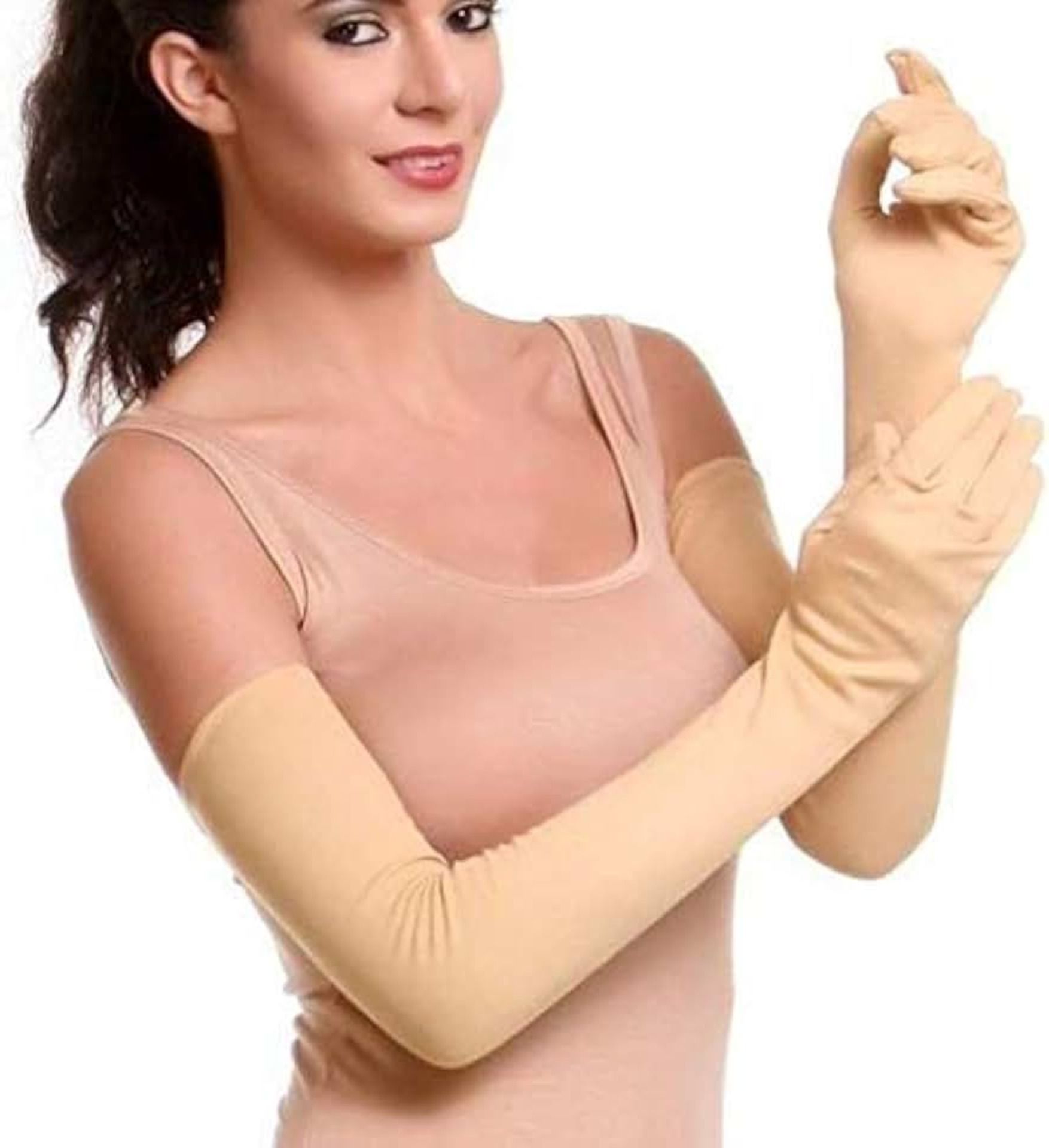 Beige Full Sleeve Glove UV Protection Cooling Arm Sleeves For Women(W5 Gym & Fitness Gloves-image-6