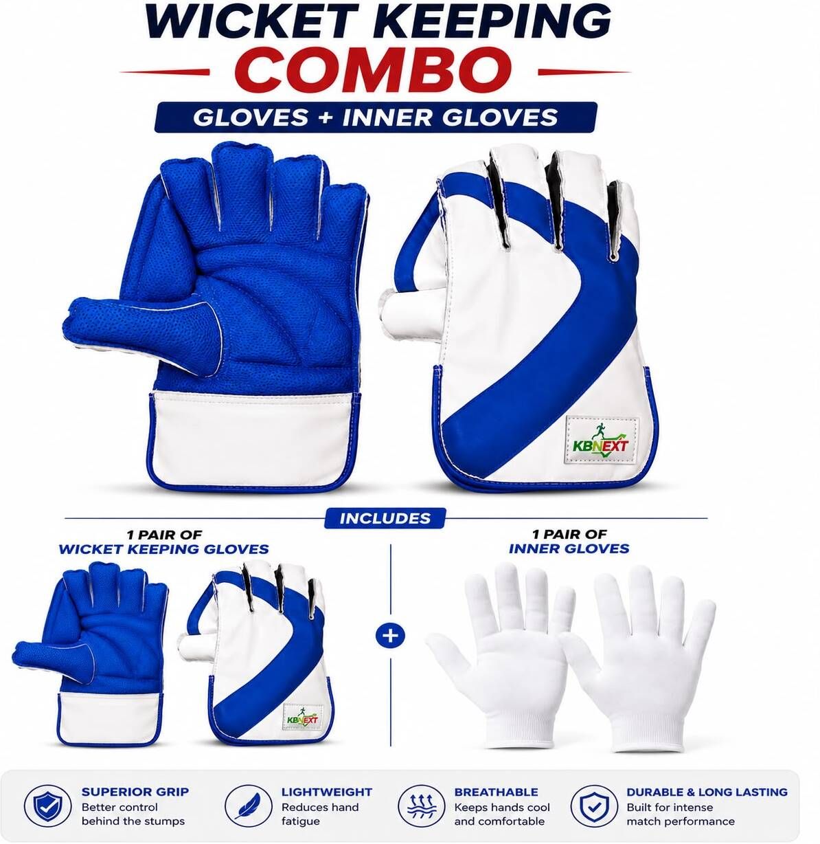 Full Size Cricket Wicket Keeping Leather Gloves Combo with Inner Gloves for Men Wicket Keeping Gloves-image-41