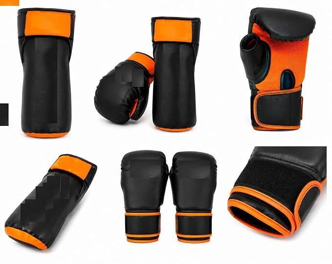 Boxing Gloves, Black and Orange, PU Leather, Breathable Mesh Palm, Wrist Support Gym & Fitness Gloves-image-28