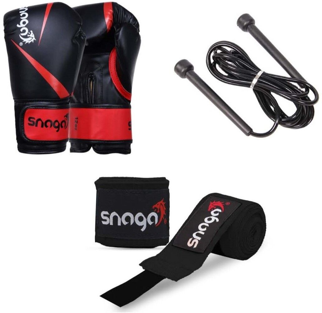 Vegan Leather Boxing Gloves with Supportive Hand Wraps & Skipping Rope 8oz Boxing Gloves-image-32