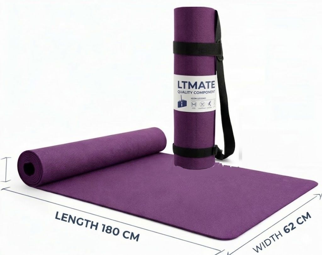 Eco-friendly 4mm yoga mat with carry strap for women & men 4 mm Yoga Mat Purple 4 mm Yoga Mat-image-16