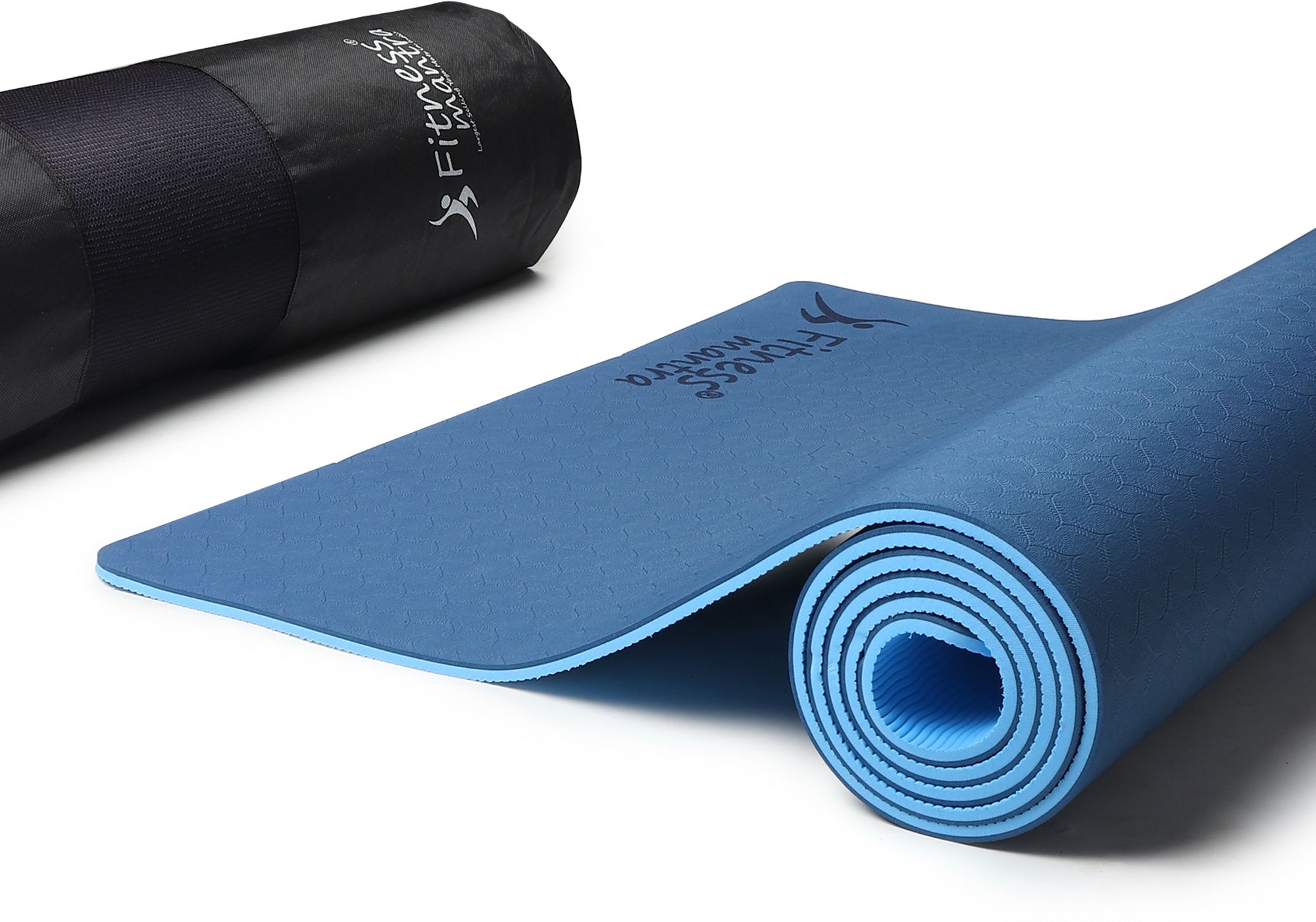 Premium TPE Dual Color Anti-Slip with Cover Bag| Navy Blue + Sky Blue| 6 mm Yoga Mat