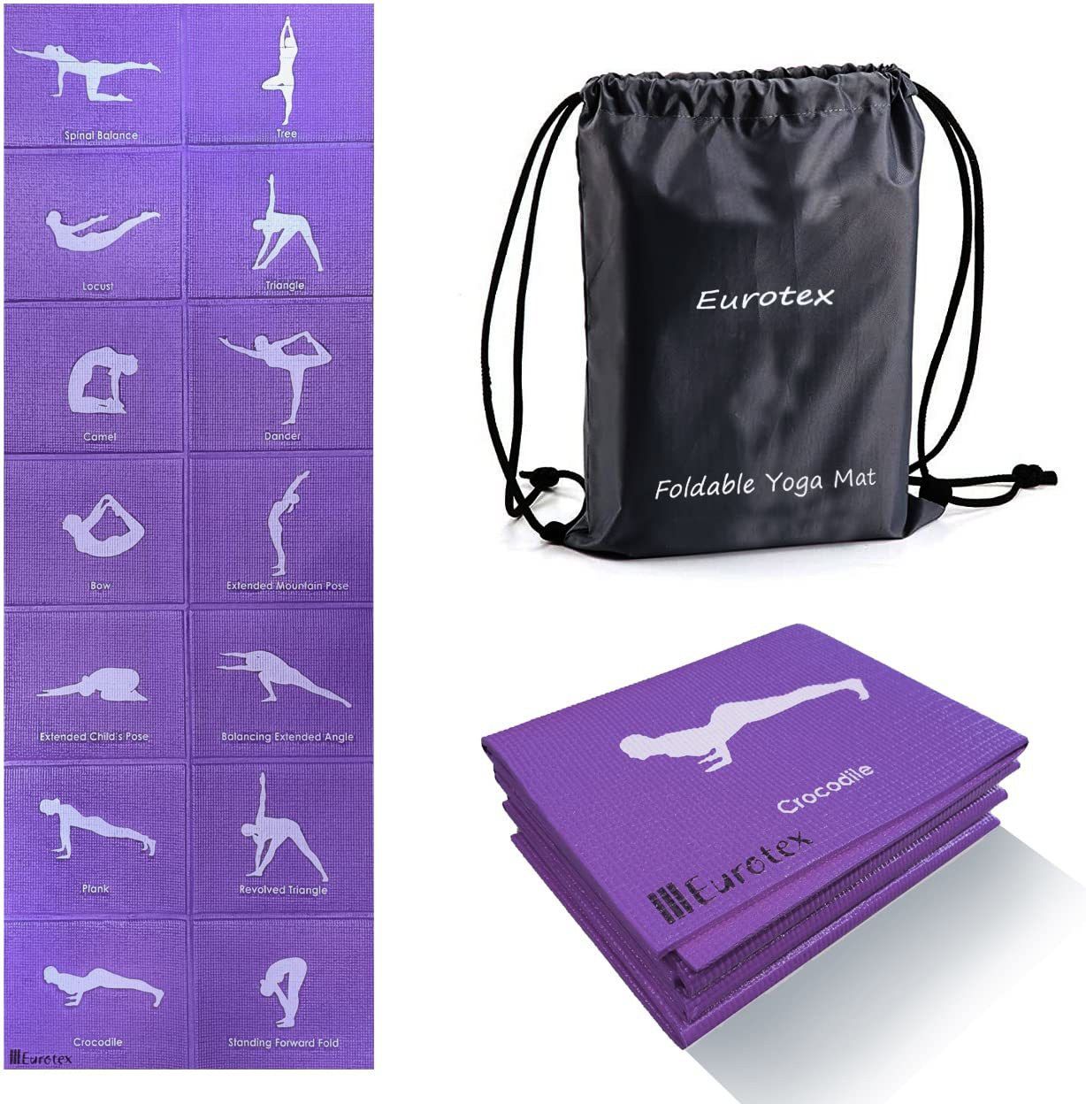 eurotex Anti-Skid Exercise Mat with Carry Bag, 61cm x 173cm, Purple, Foldable, Anti Slip Purple 6 mm Yoga Mat-picture-16