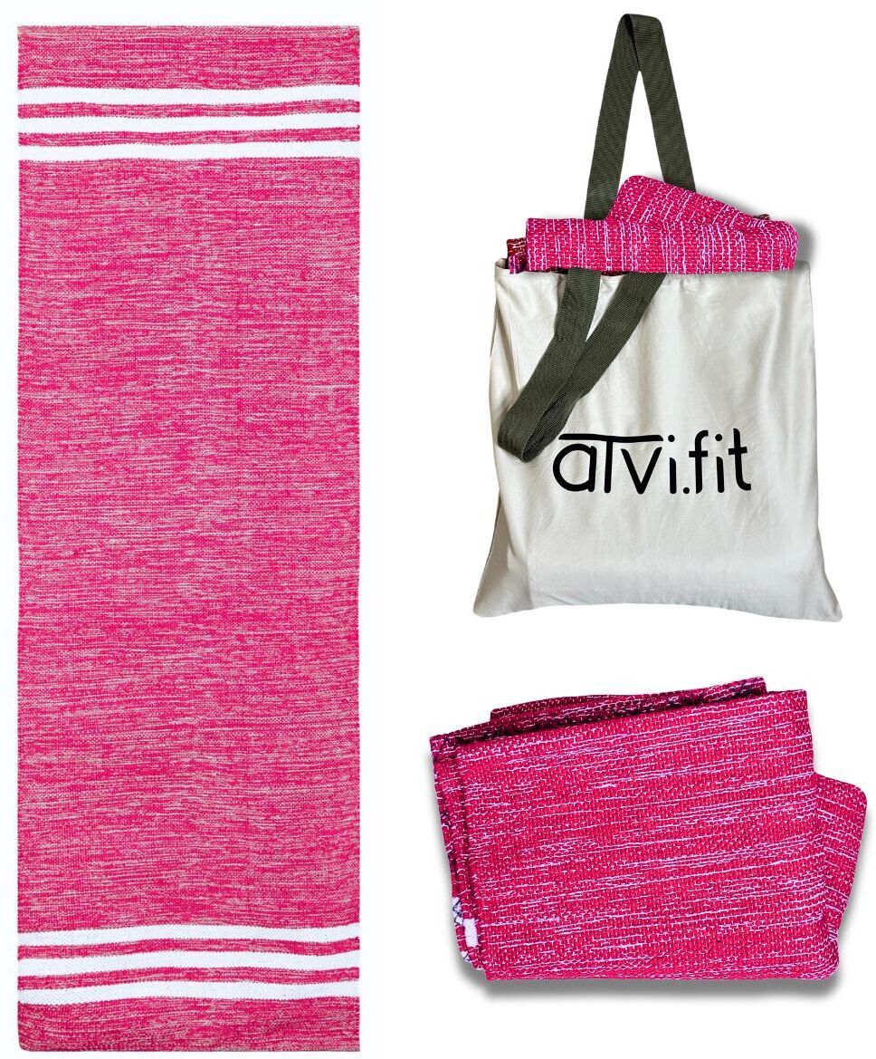 Atvi.fit Pure cotton anti-skid, machine wash yoga mat. 73in x 24in, 5mm(Pink) Pink 5 mm Yoga Mat-image-2