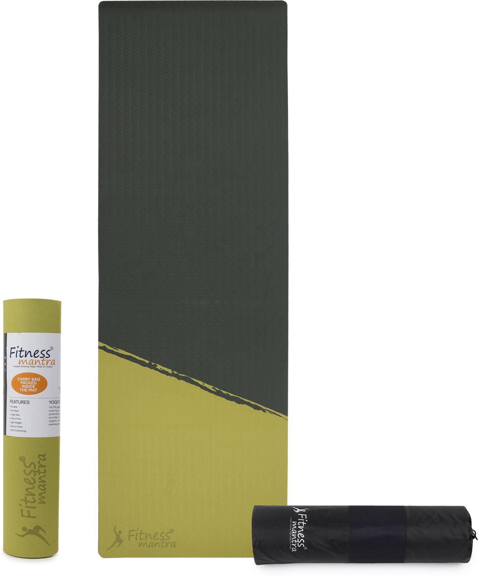 TPE 8mm Cross Color Anti-Slip Yoga Mat with Cover Bag| Army + Lemon| 8 mm Yoga Mat-image-2