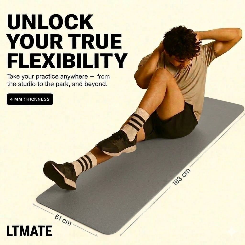 Eco-friendly 4mm yoga mat with carry strap for women & men grey 4 mm_QTY -1 Multicolor 4 mm Yoga Mat-image-19