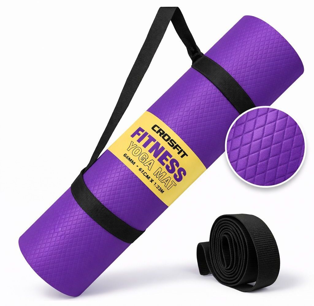 6mm Purple yoga mat for women & men with free yoga carry strap Purple 6 mm Yoga Mat-image-36