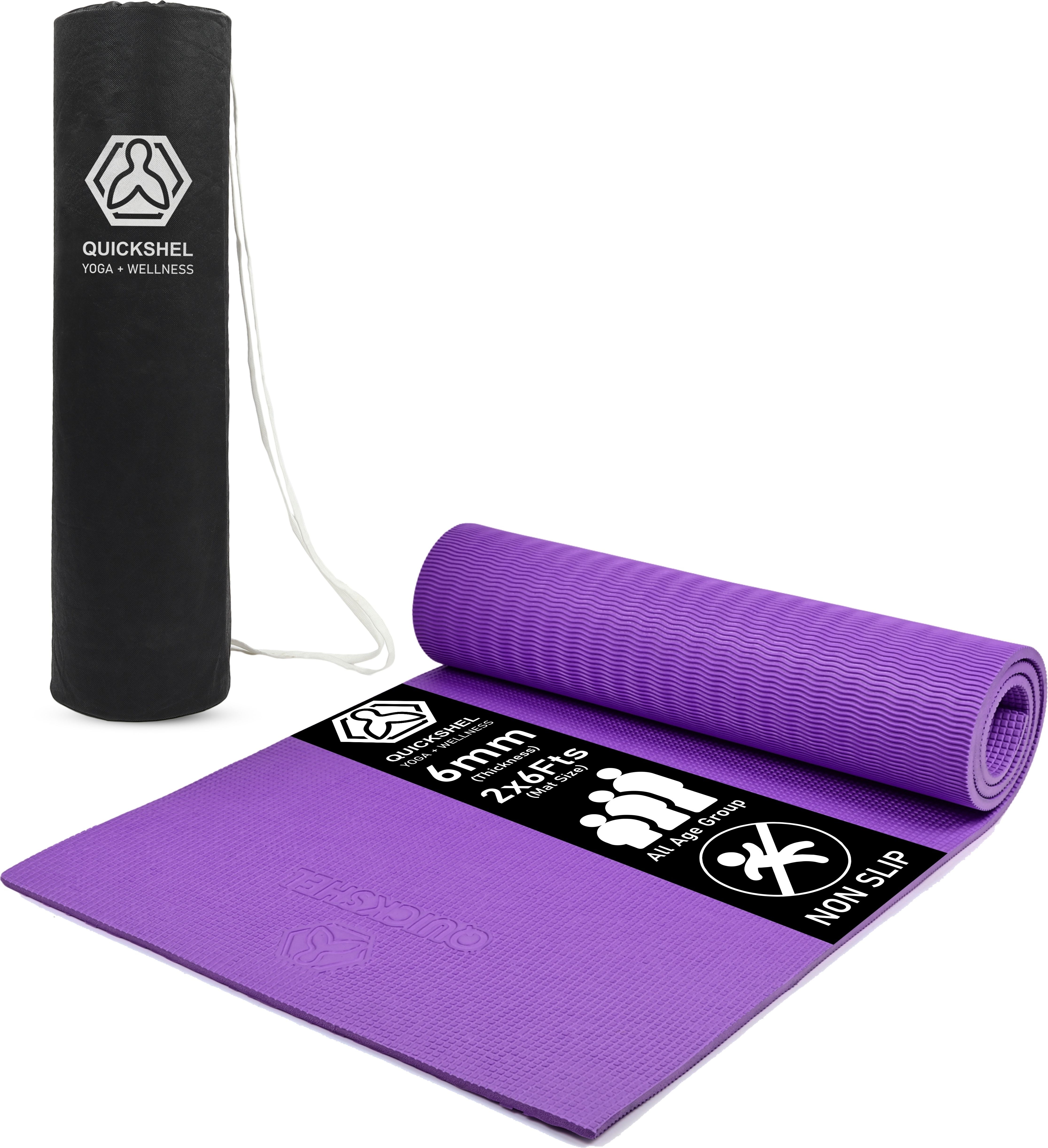 EVA Anti Slip Home Gym Exercise Workout Fitness for Men Women Kids-Bag Purple 6 mm Yoga Mat