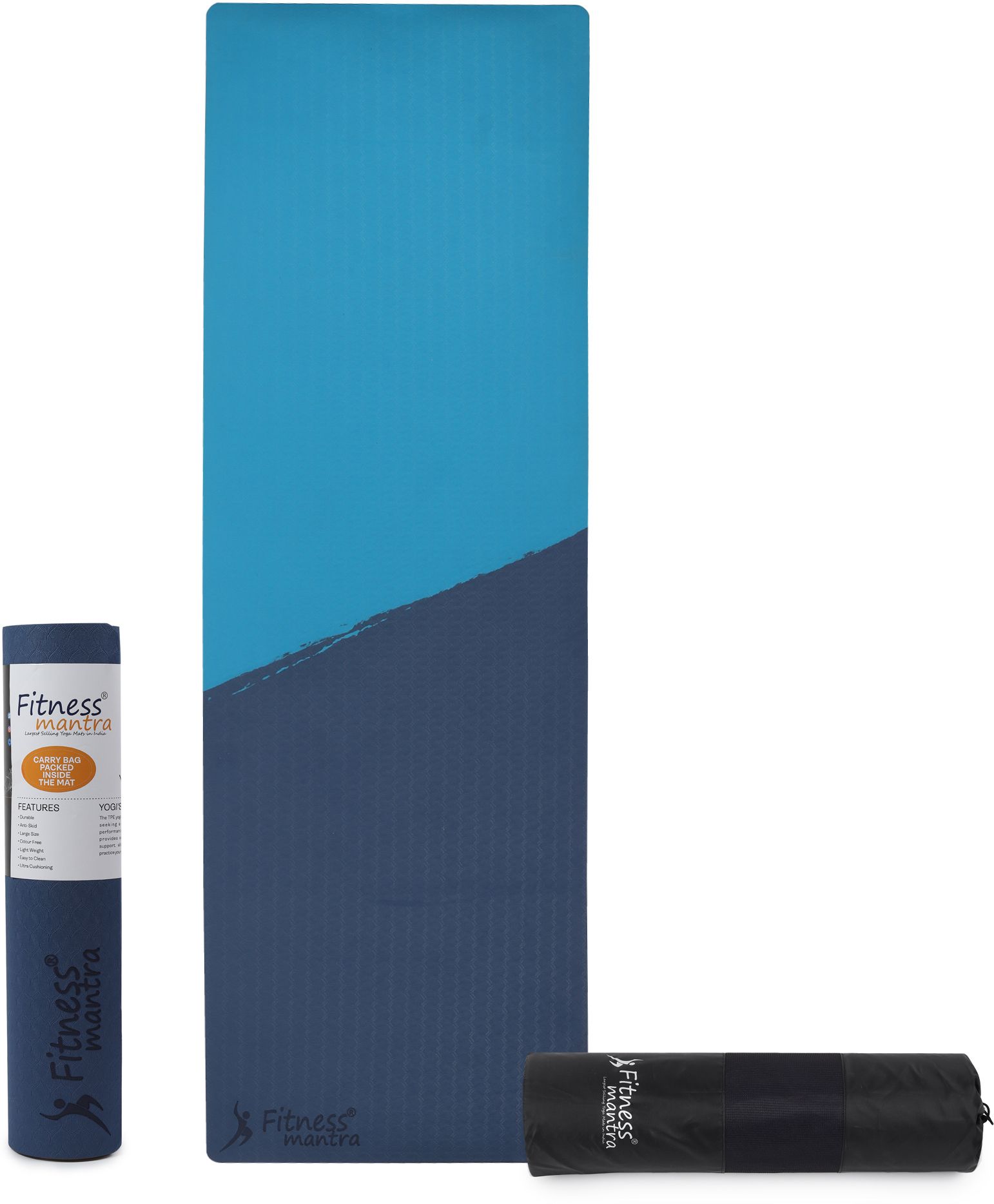 TPE 8mm Cross Color Anti-Slip Yoga Mat with Cover Bag| Navy + Teal| 8 mm Yoga Mat