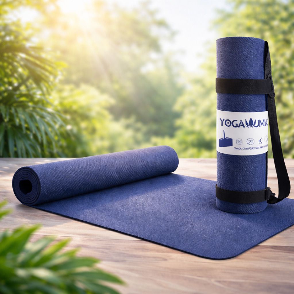 Premium Eco-friendly 4mm yoga mat with carry strap for women & men Blue 4-5 mm Yoga Mat-image-14