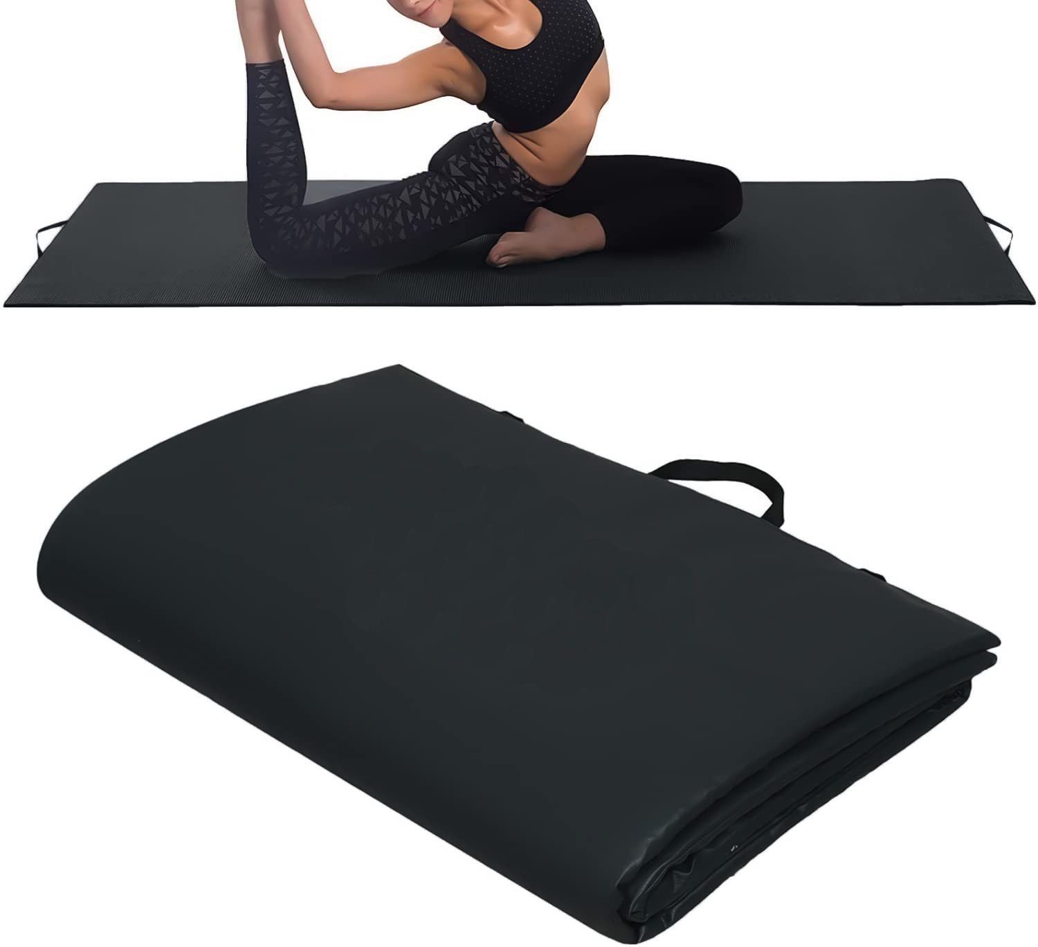 PU Leather Exercise Yoga Mat Foldable Travelling Yoga Mat with Carrying Strap Black 10 mm Yoga Mat-image-40