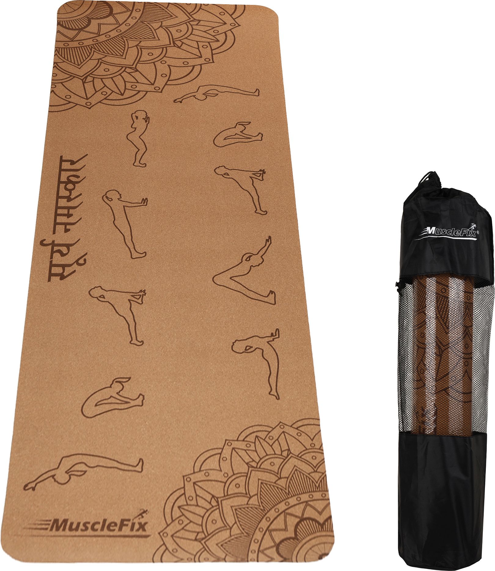 Premium Natural Anti Skid Cork Yoga Mat | 6mm Surya Namaskar Guide & Carry Bag Beige 6 mm Yoga Mat-image-25