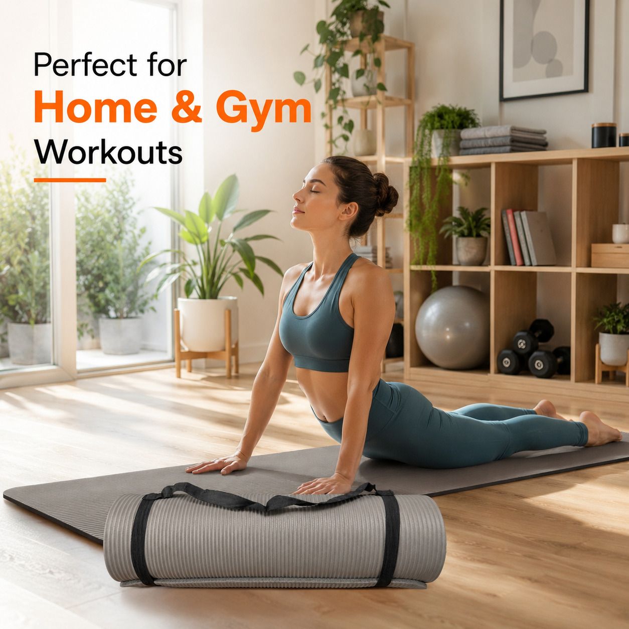 Yoga & Exercise Mat | Anti-Slip Fitness Mat with Carry Strap for Men & Women Grey 10 mm Yoga Mat-image-31