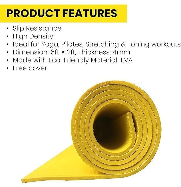 4mm Lightweight EVA Yoga Mat for Gym & Outdoor Workout for Men/Women YELLOW_new Yellow 4 mm Yoga Mat-image-14