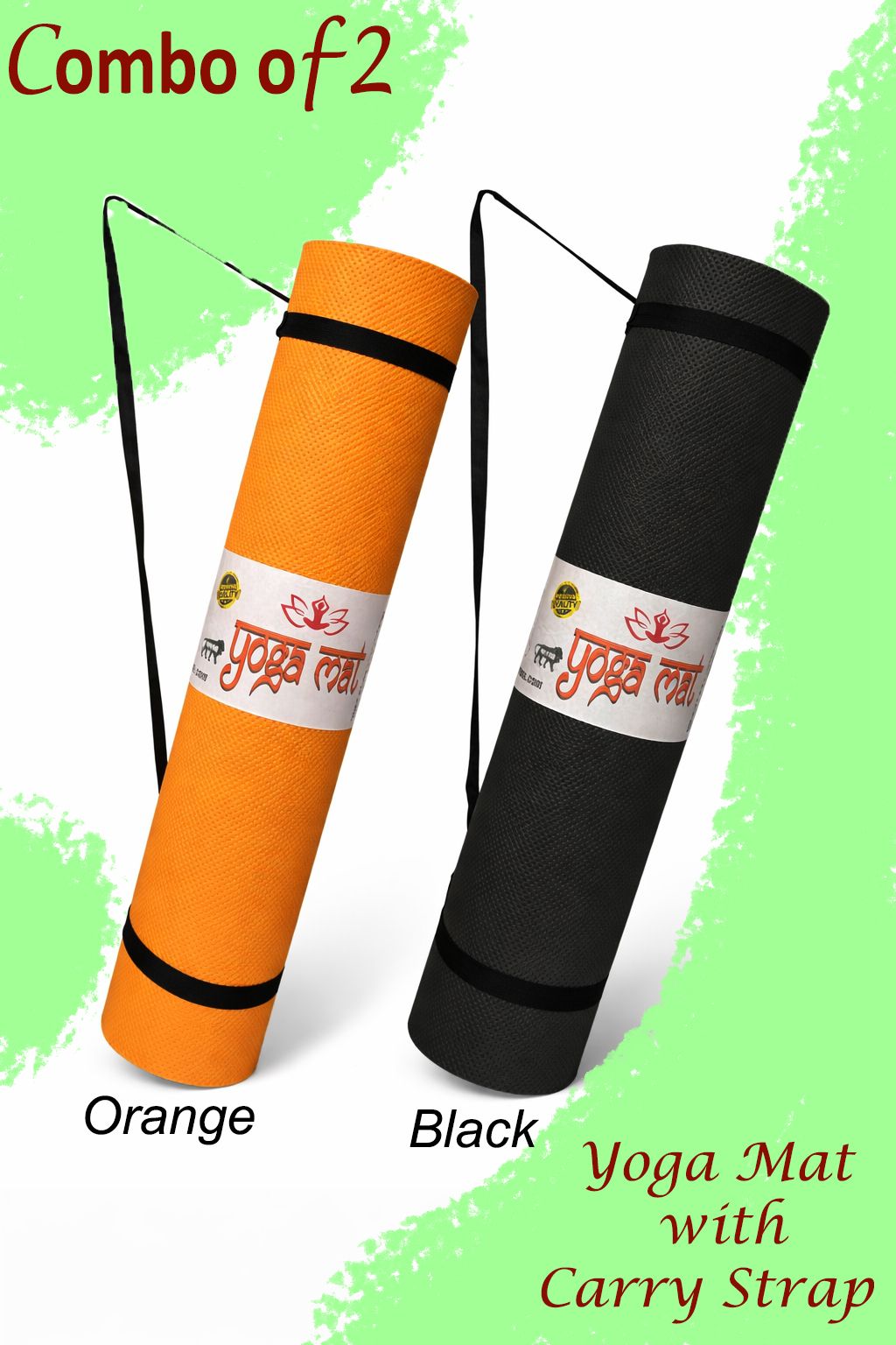 taido Combo Pack of 2 Elegant and Attractive Non Slippery Yoga Mat with Carry Strap Black, Orange 4 mm Yoga Mat-picture-32