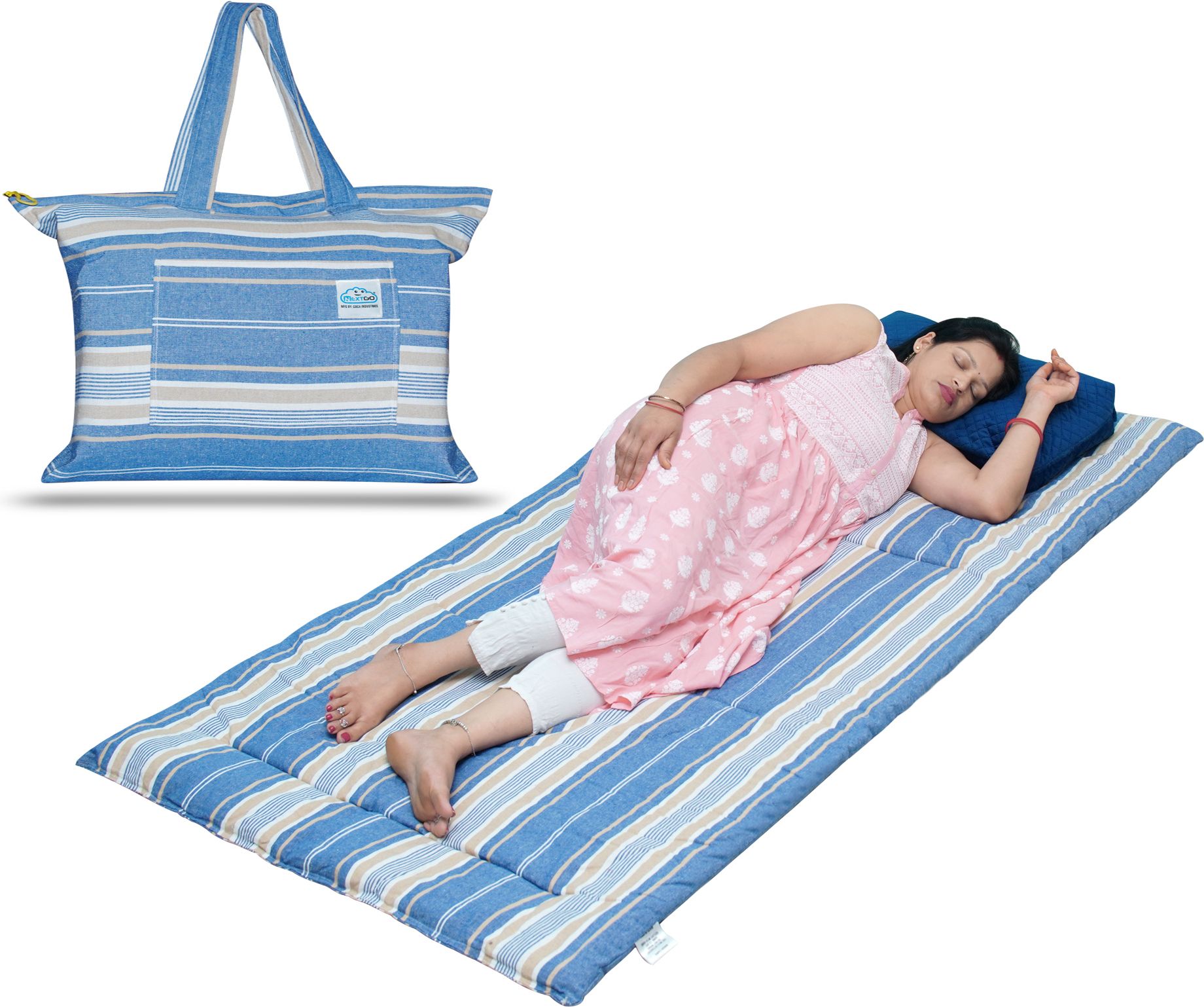 next go Multi Purpose Foldable Mattress with Carry Bag Lightweight Gadda Suitable Blue, White 76.2 x 198.12 x 2,54 mm Yoga Mat-picture-12