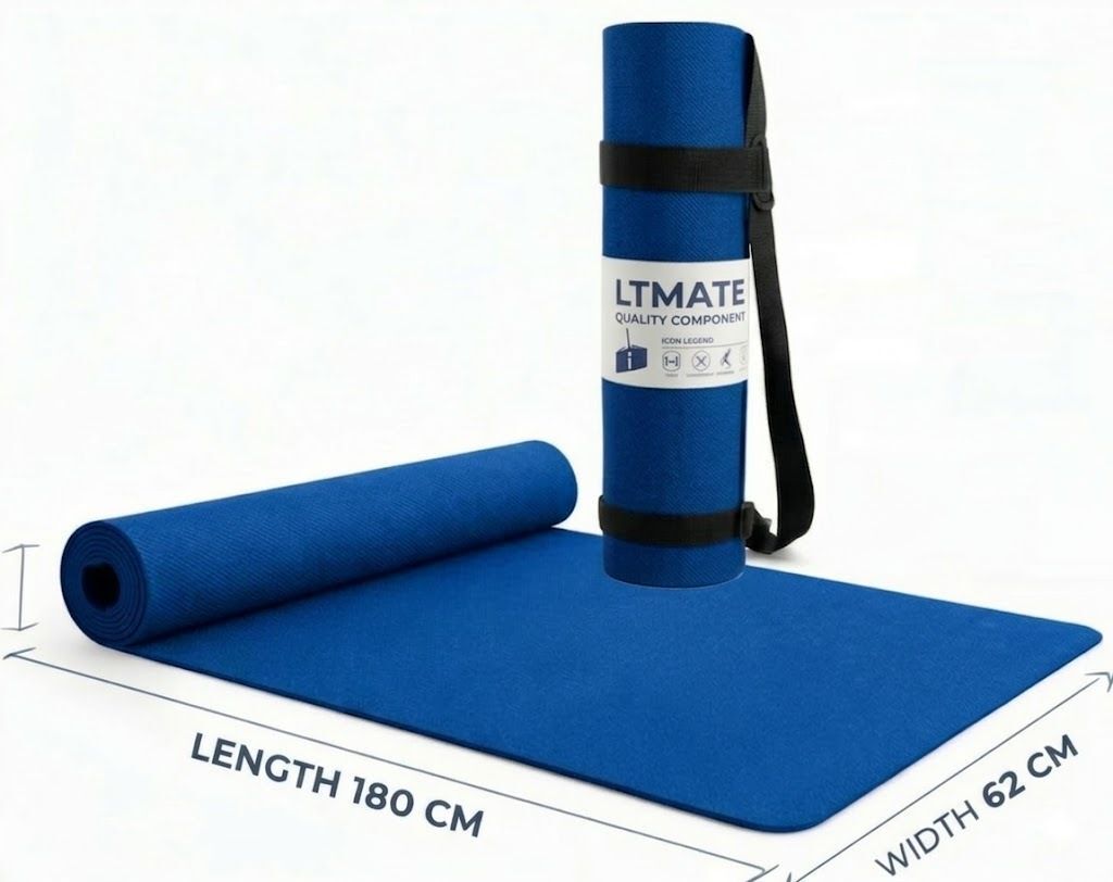 Eco-friendly 4mm yoga mat with carry strap for women & men blue 4 mm Blue 4 mm Yoga Mat-image-10