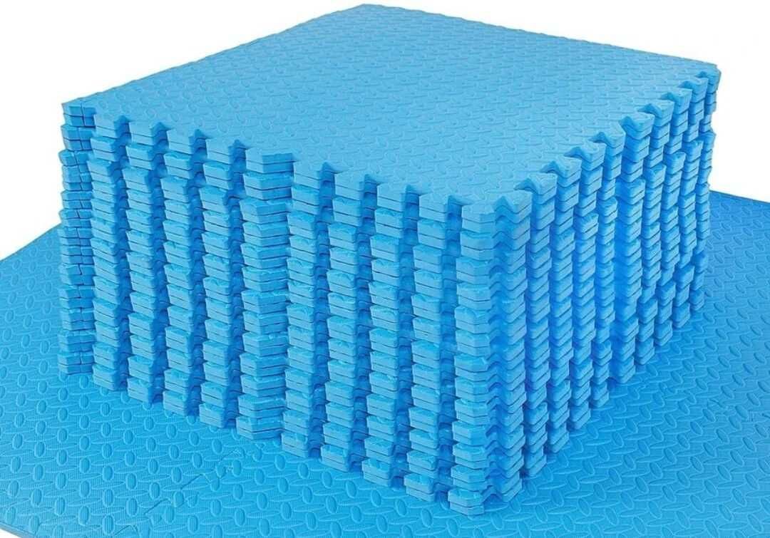 Interlocking Floor Mats for Yoga/Exercise/Kids Play (16 Sqft) 4Tiles Blue 12 mm Yoga Mat-image-2