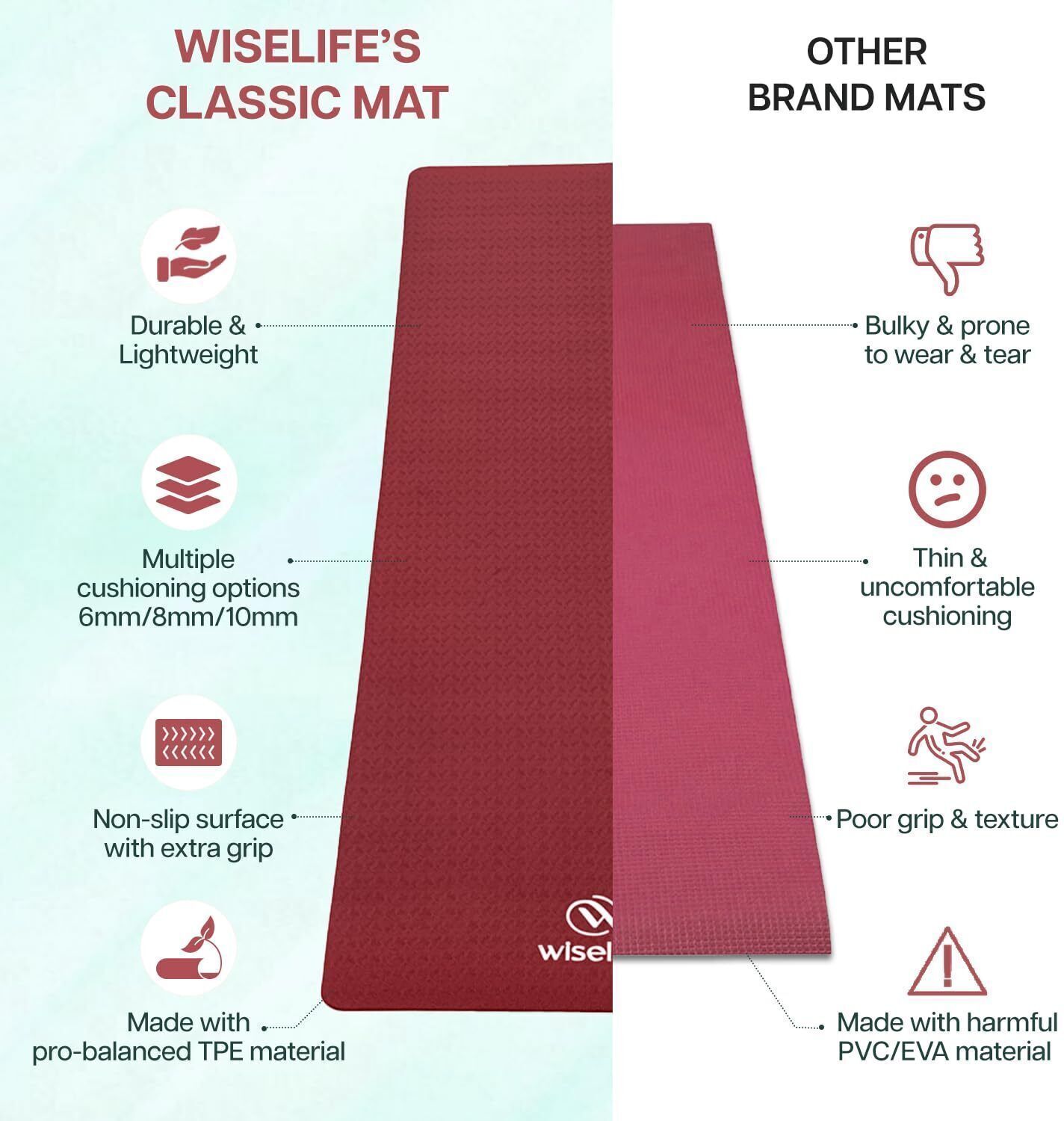 4mm EVA Yoga Mat with Carry Strap, Anti Skid, Home, Gym Workout Maroon 4 mm Yoga Mat-image-16