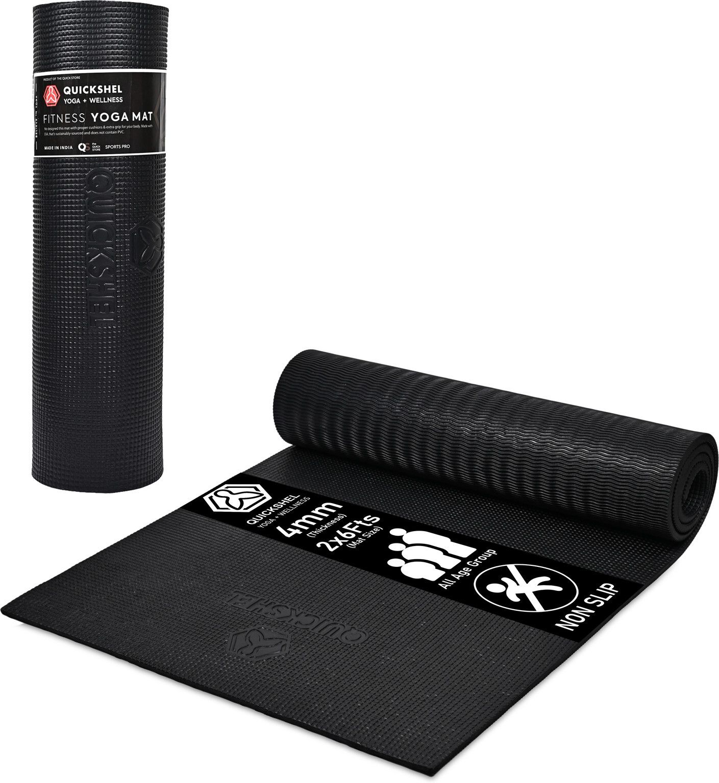 EVA Anti Slip Home Gym Exercise Workout Fitness for Men Women Kids (2x6Ft) Black 4 mm Yoga Mat