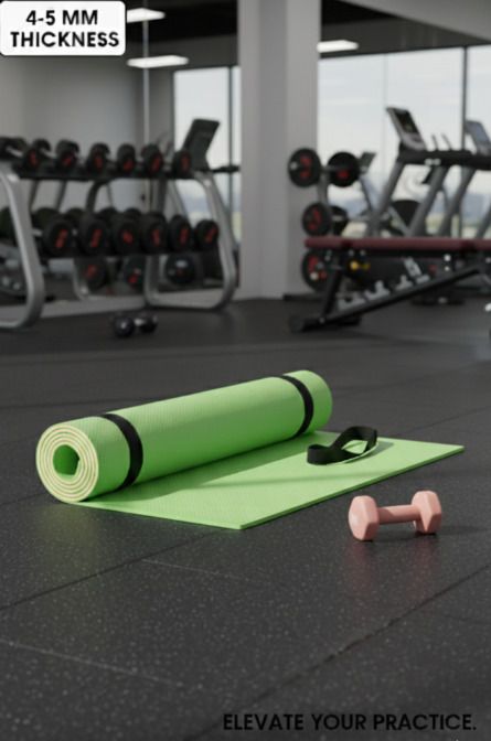 Green yoga mat for men & women ecofriendly material aith carry strap Green 4-5 mm Yoga Mat-image-35