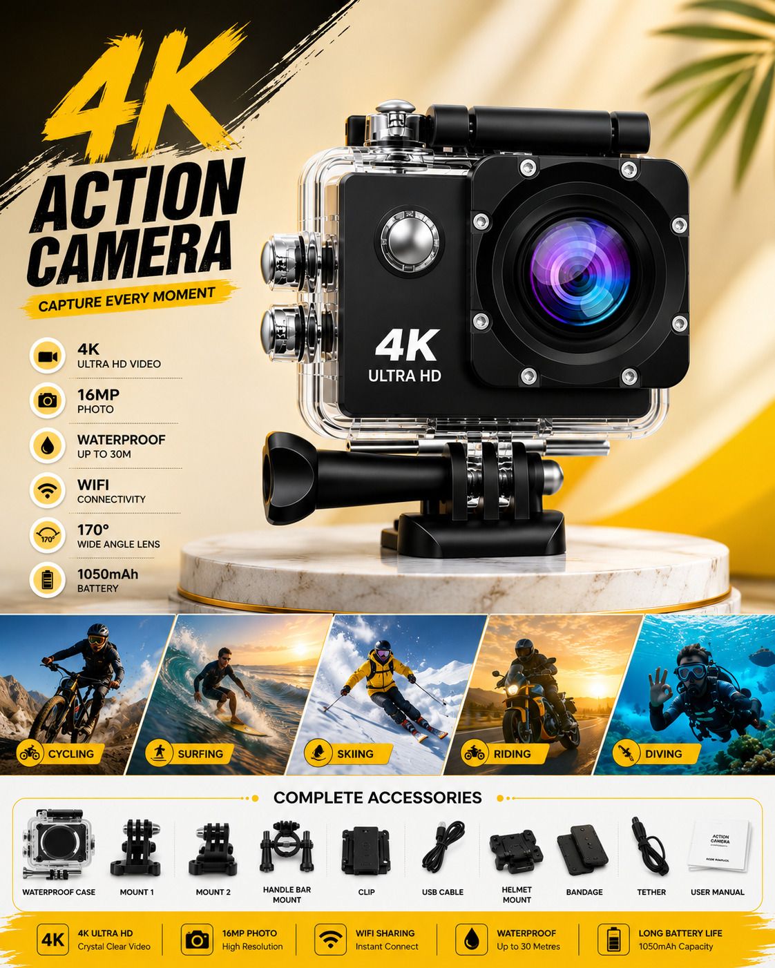 BeCam PROMAX 4K Action Camera 16MP WiFi Waterproof Camera with 170° Wide Angle Lens for Sports and Action Camera-image-40