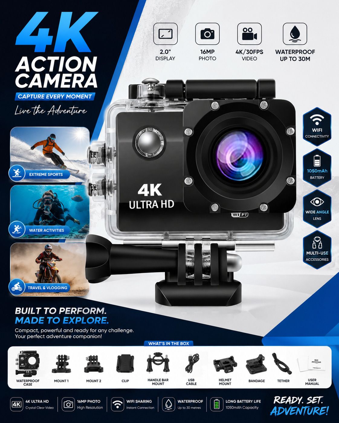 ATCAM PROFESSIONAL 4K Waterproof Ultra HD 16MP Camera for Motorcycle, Cycling & Travel Sports and Action Camera-picture-25