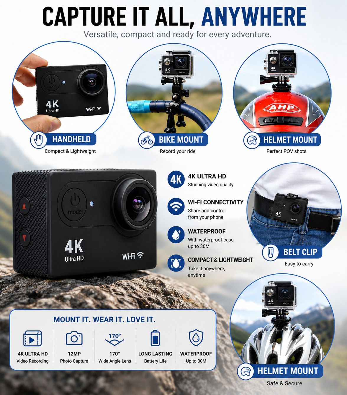 VYNEX Action camera 4K Sports Camera with Rechargeable Battery Sports and Action Camera-image-48