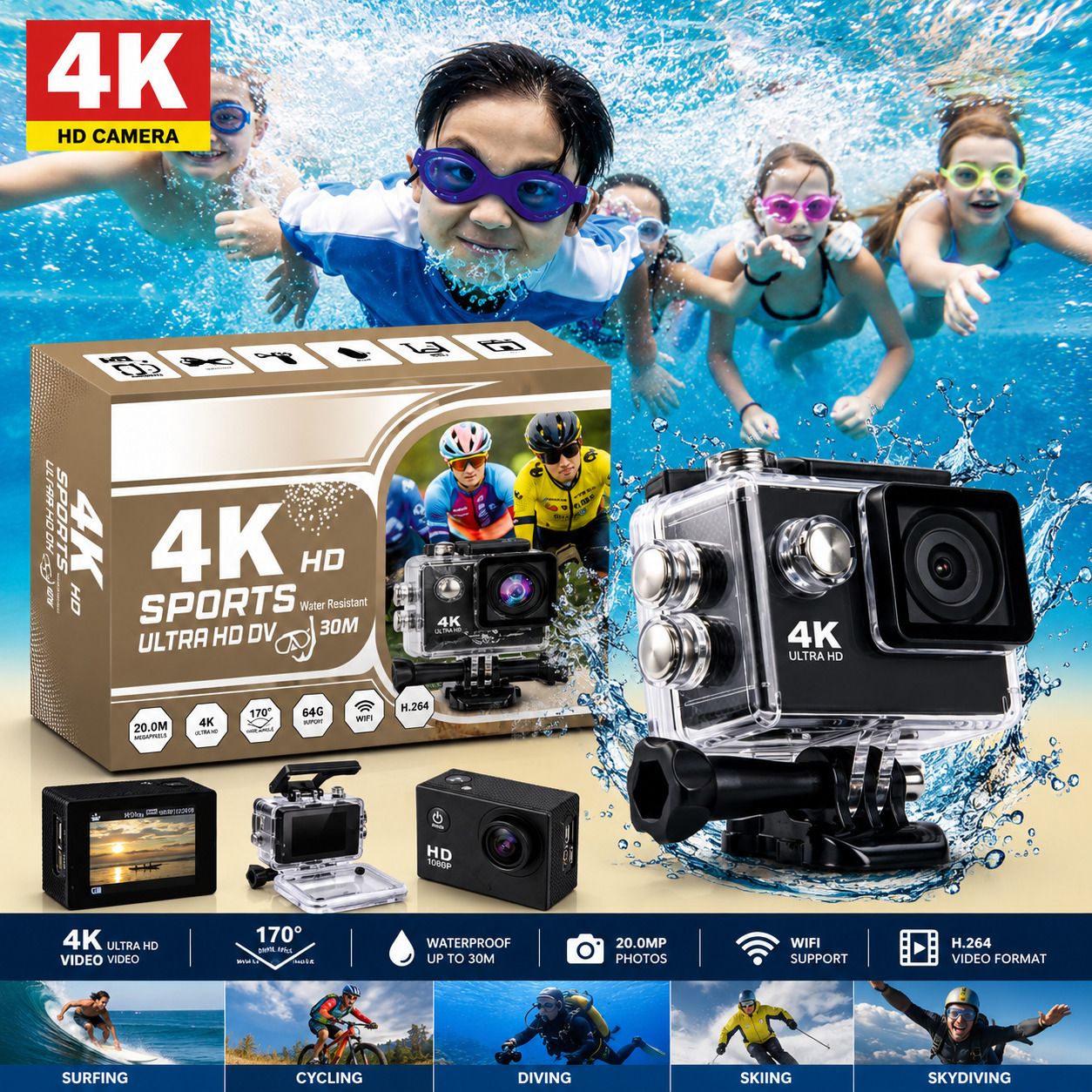 VYNEX Action camera Portable 4K Video Recording Sports Action Camera Sports and Action Camera-image-17
