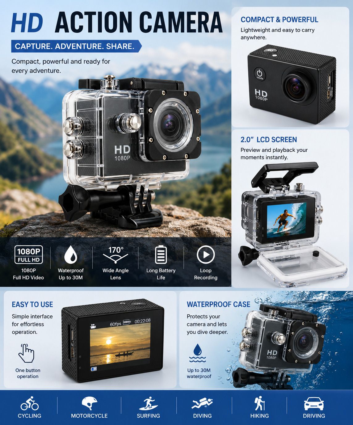 VYNEXY Action camera MaxView 2K Adventure Camera Sports and Action Camera-image-43