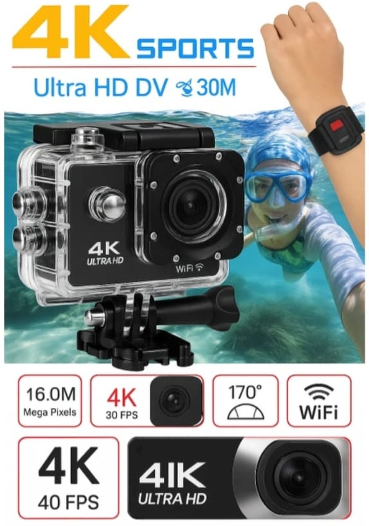 BRESLEI 4K Sports Camera 16MP 4K WiFi Action Camera | 170° Lens | Waterproof Sports Cam (Black) Sports and Action Camera-image-19