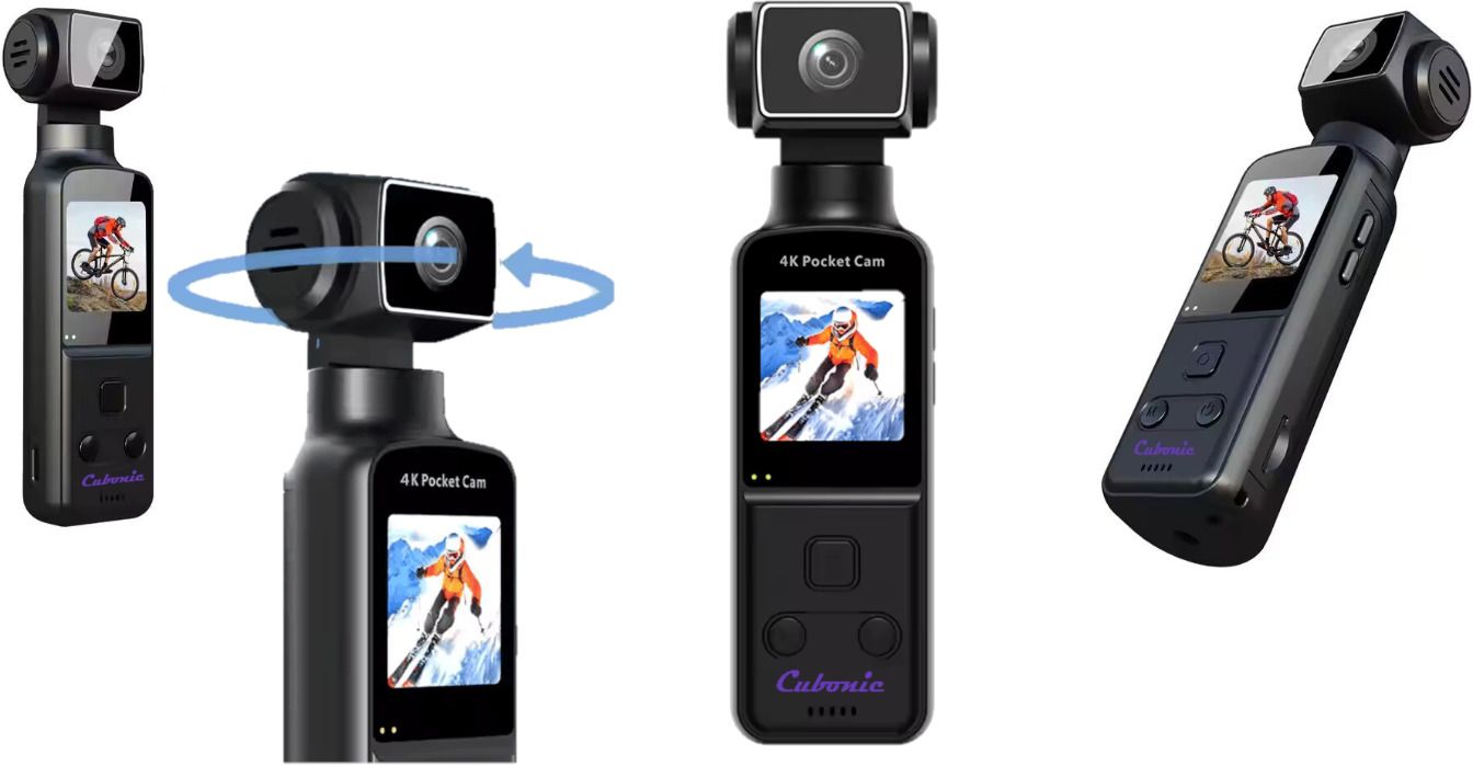 Cubonic Handheld Vireo 4K Ultra HD Enabled 270° Manual Rotatable Recorder for Outdoor, Riding, Diving, Shooting Compatible with External Type-C Mic Vlogging Sports and Action Camera