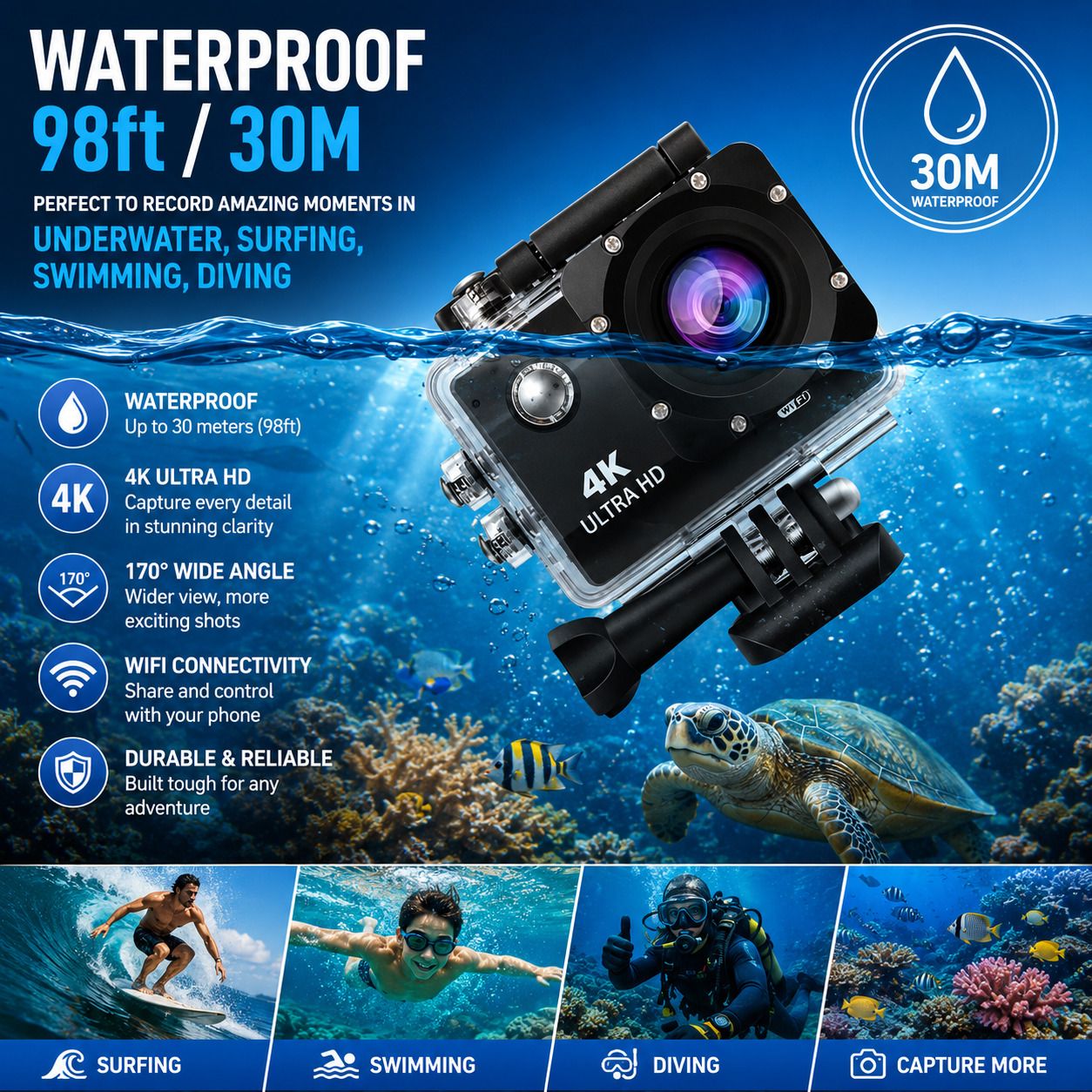 VYNEXX Action camera 4K HD Action Camera with 170° Ultra Wide Lens Sports and Action Camera-image-38