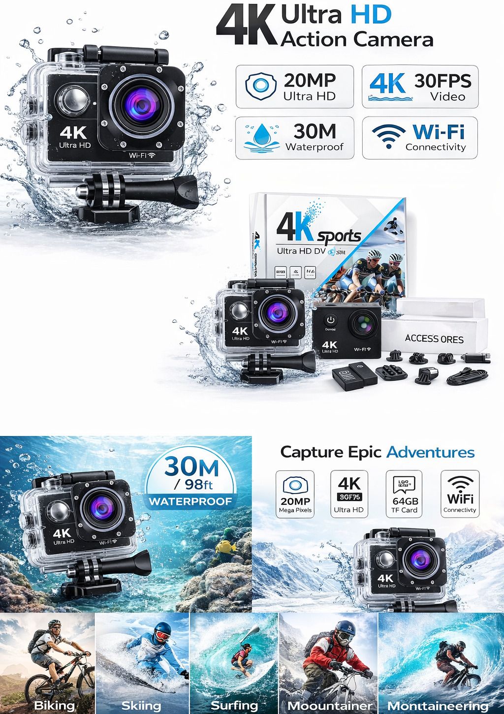 Whitecam Pro ACTION CAMERA Diamond Series Action Camera 4K WiFi 20MP Waterproof Sports Cam–Pearl Edition Sports and Action Camera-image-13