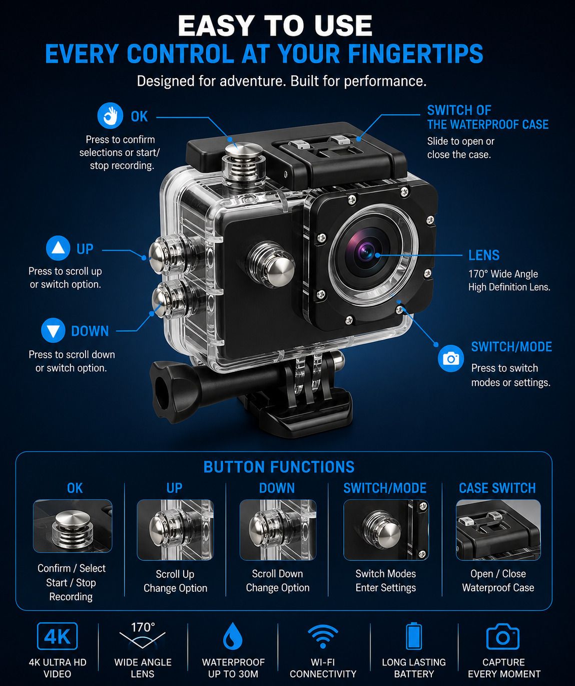 VYNEX Action camera 4K Ultra HD Vlogging Action Camera with Waterproof Case Sports and Action Camera-image-41