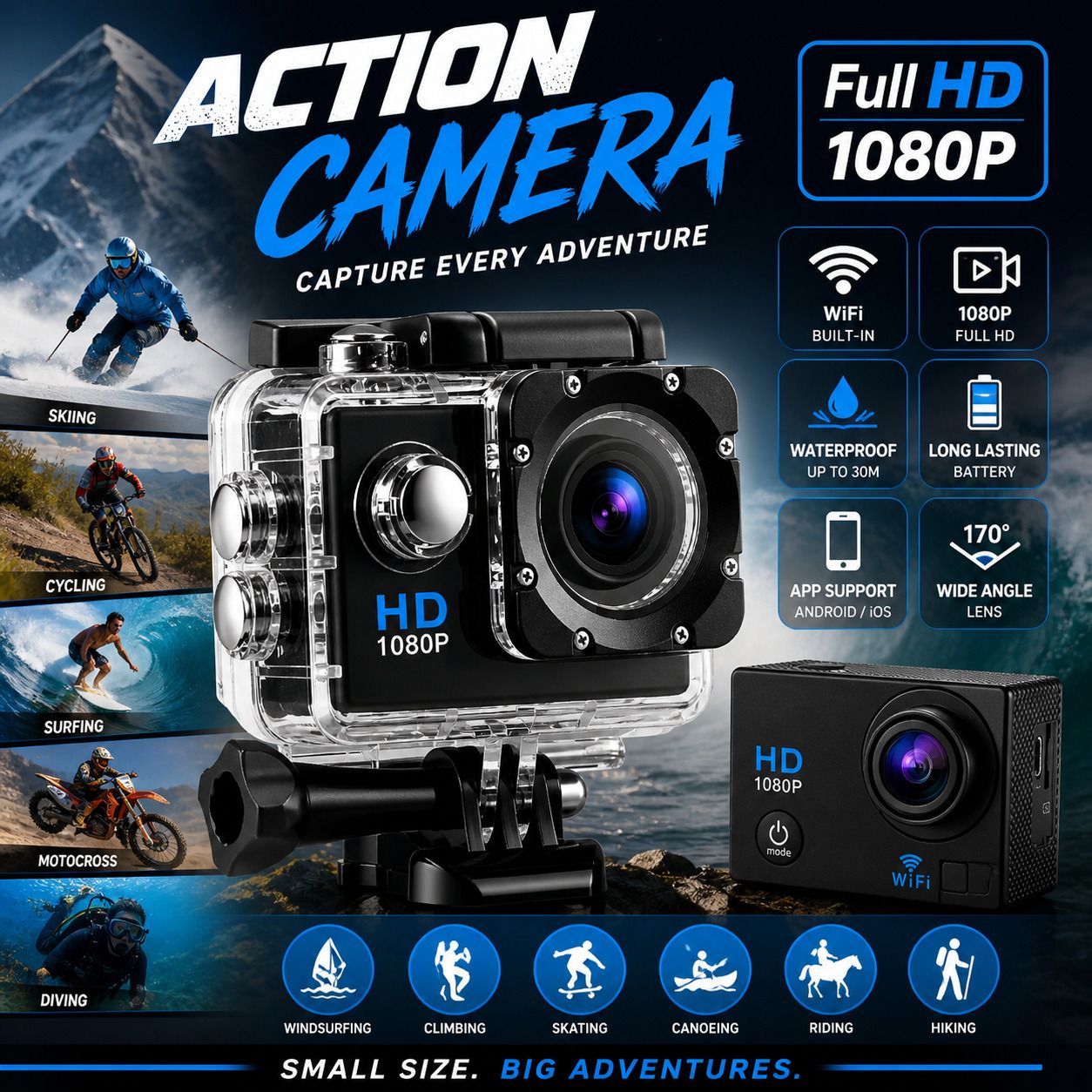 VYNEXY Action camer Digital 2K Action Camera with Helmet Mount Kit Sports and Action Camera-image-28