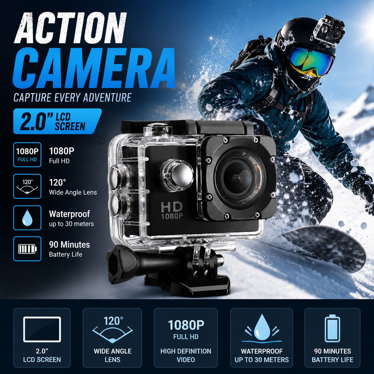 VYNEXX ACTION-02981 MaxView 2K Adventure Camera Sports and Action Camera-image-44