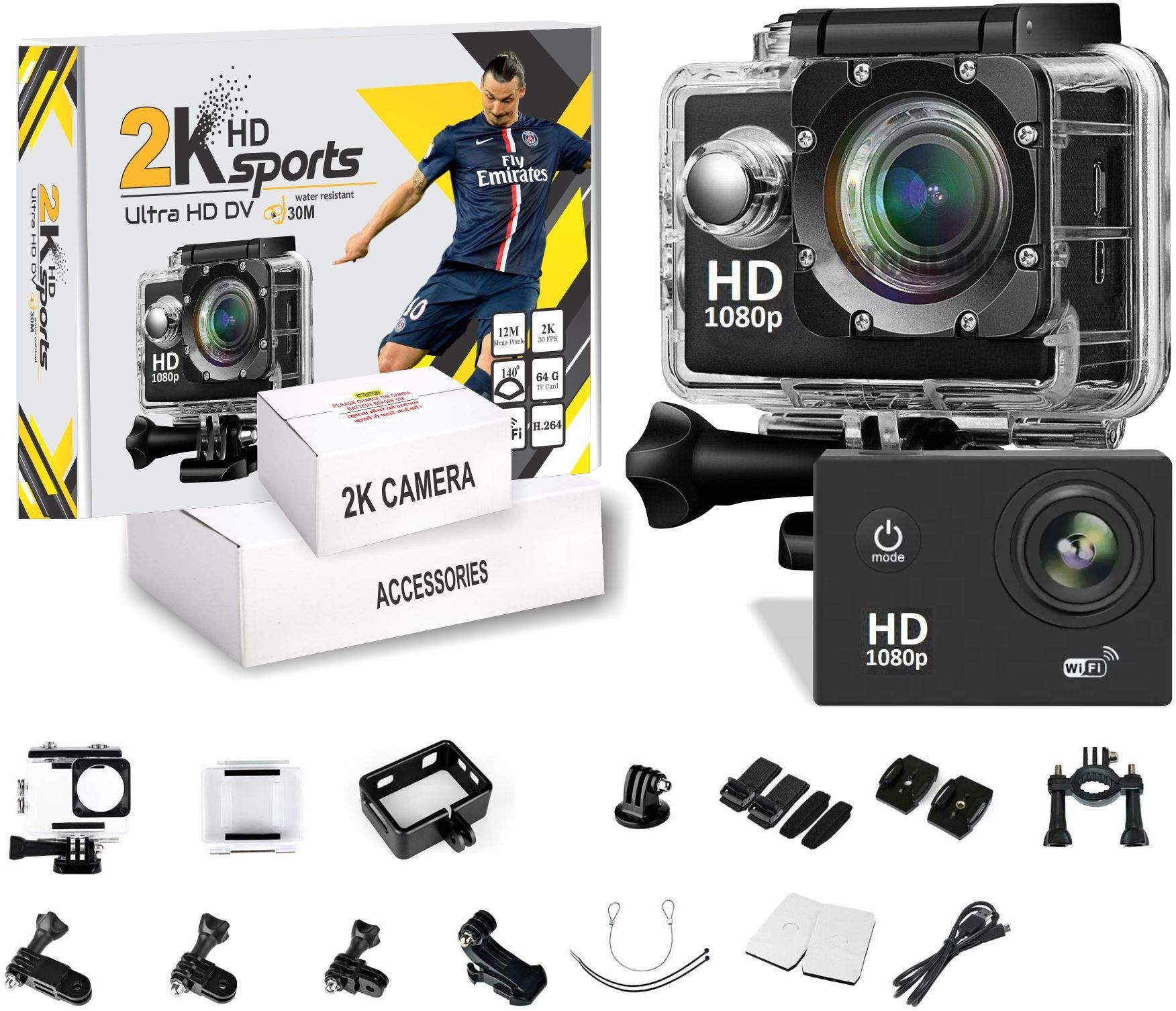 ThrillCam GoPro Action camera GoPro Action Camera 2k12MP Wifi 30M Waterproof Action Camera Sports DV Camcorder Sports and Action Camera