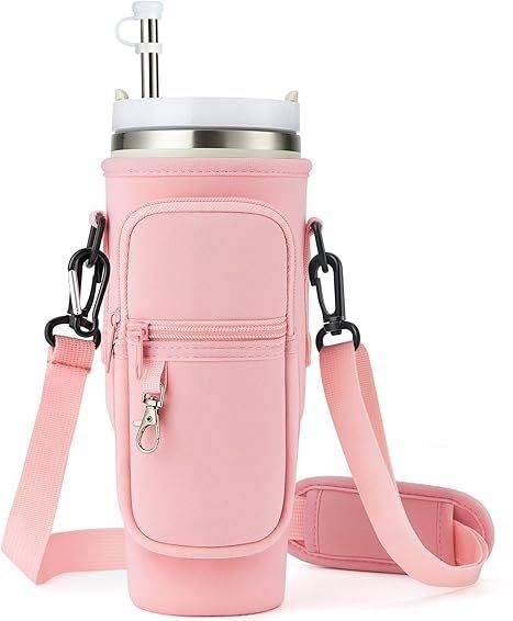 Water Bottle Carrier Bag with Strap and Phone Pocket -Pink Color-image-17