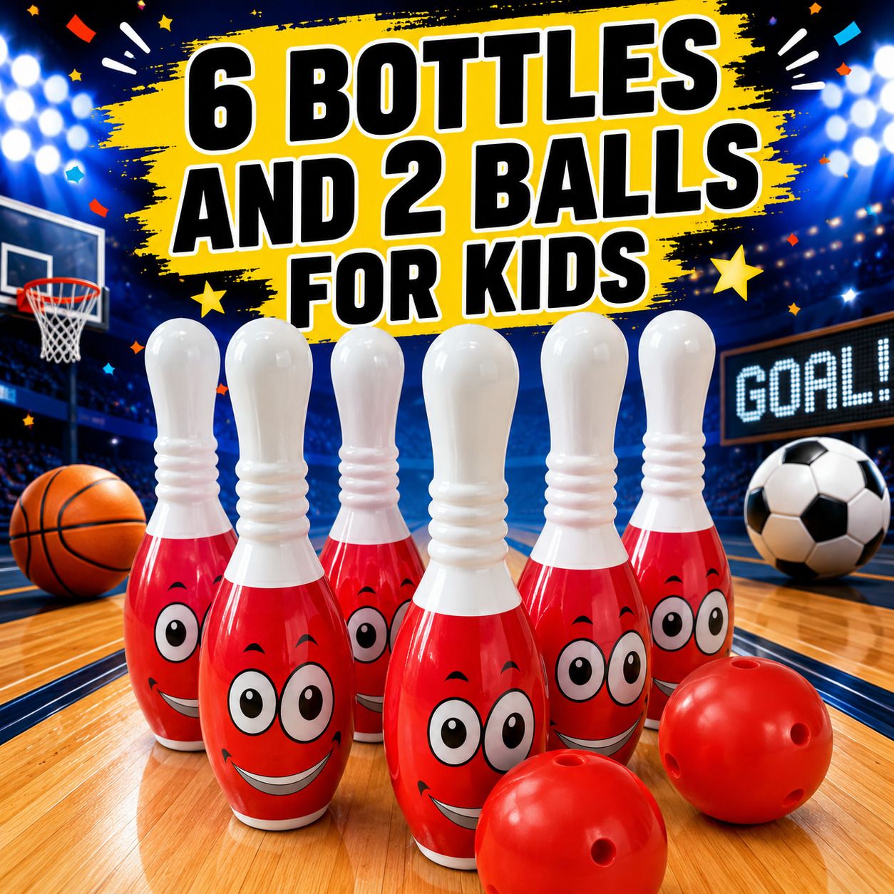 Kids Bowling Game Set Red Color 6 Bowling Pins 2 Bowling Balls Sports Bowling Set-image-38