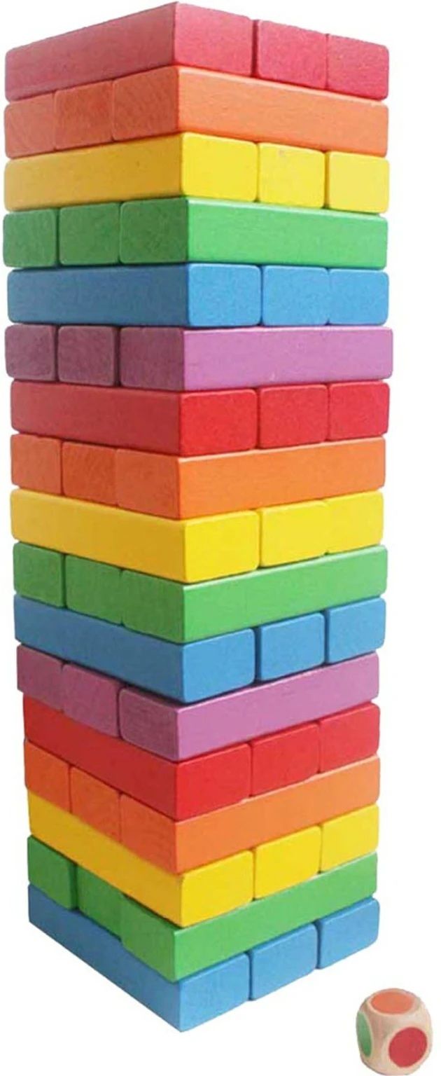 54-Piece Colored Wooden Domino & Tumbling Tower Party Game-image-30
