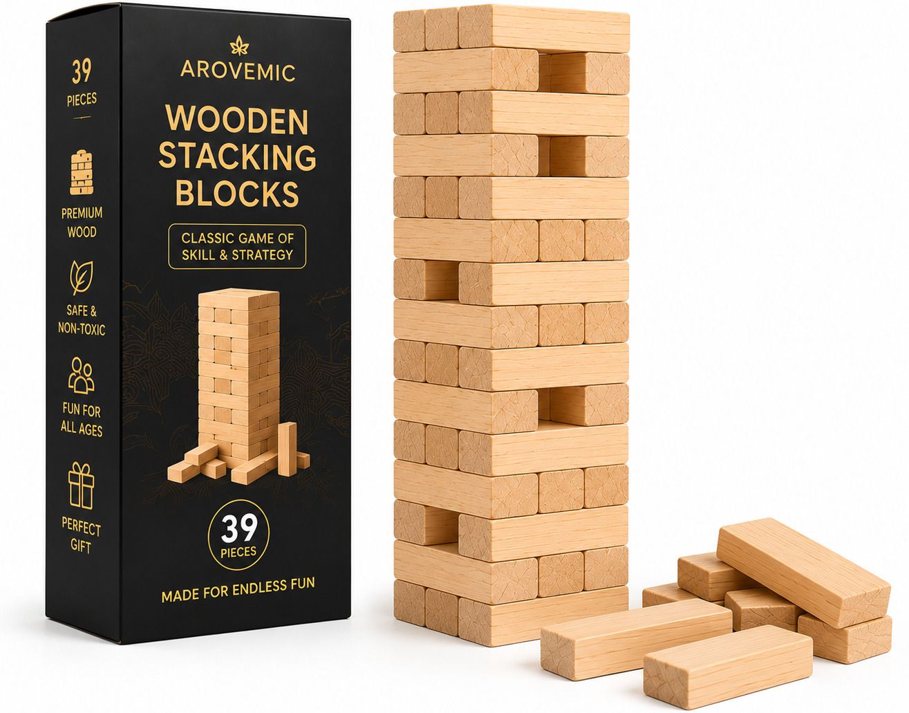 arovemic Jenga Game | Wooden Stacking Blocks | Tumbling Tower | Family Board Game-picture-37
