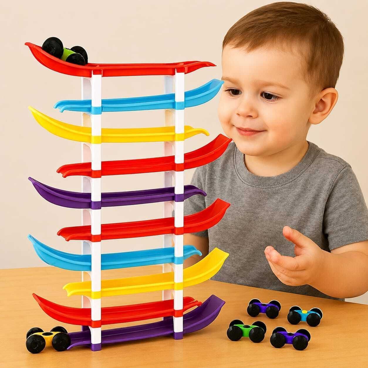 Rainbow Racing Car Ramp Track Toy with 10 Levels & 6 Cars for Kids-image-33
